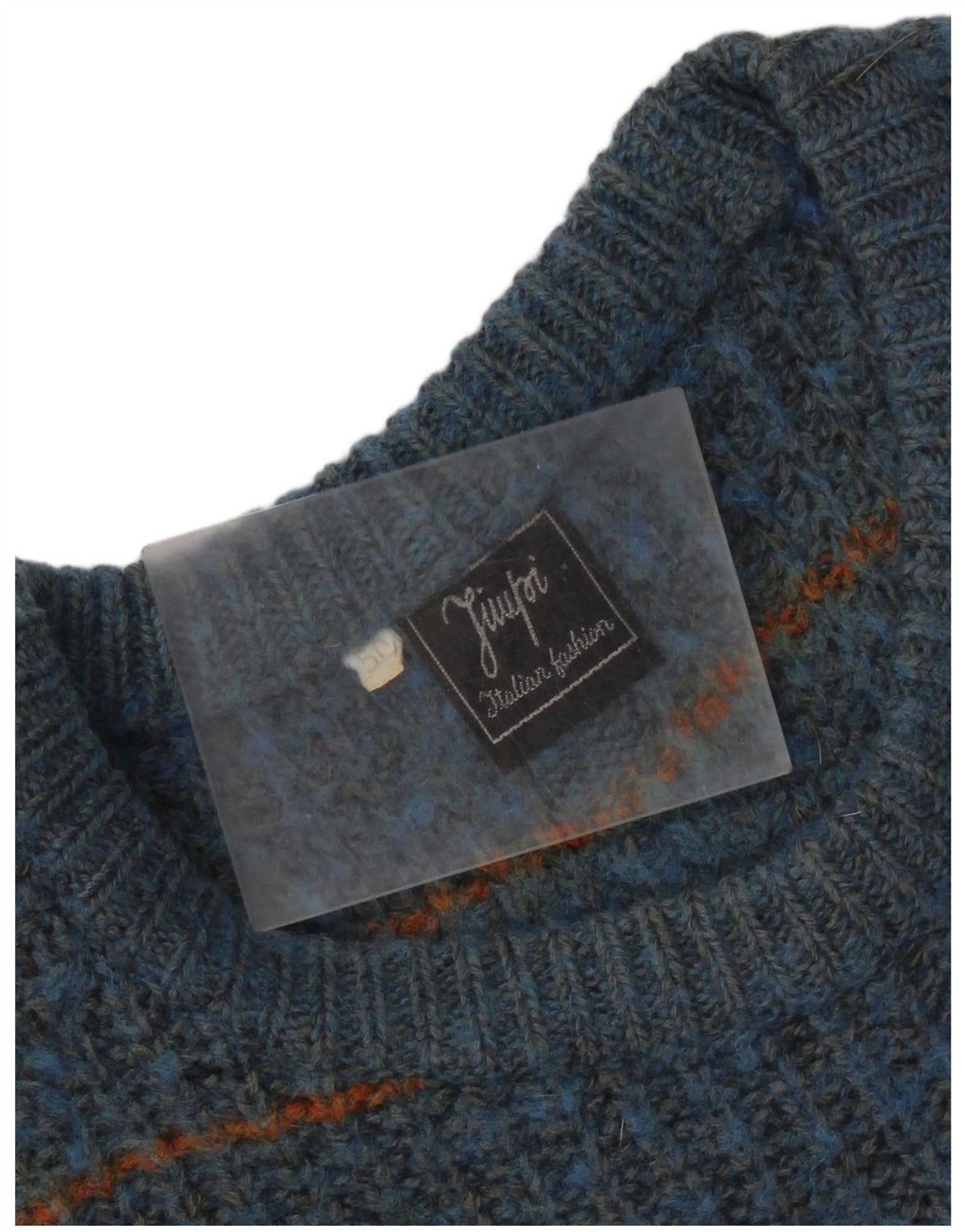 Винтажный мужской джемпер с круглым вырезом IT 50, средний синий в полоску