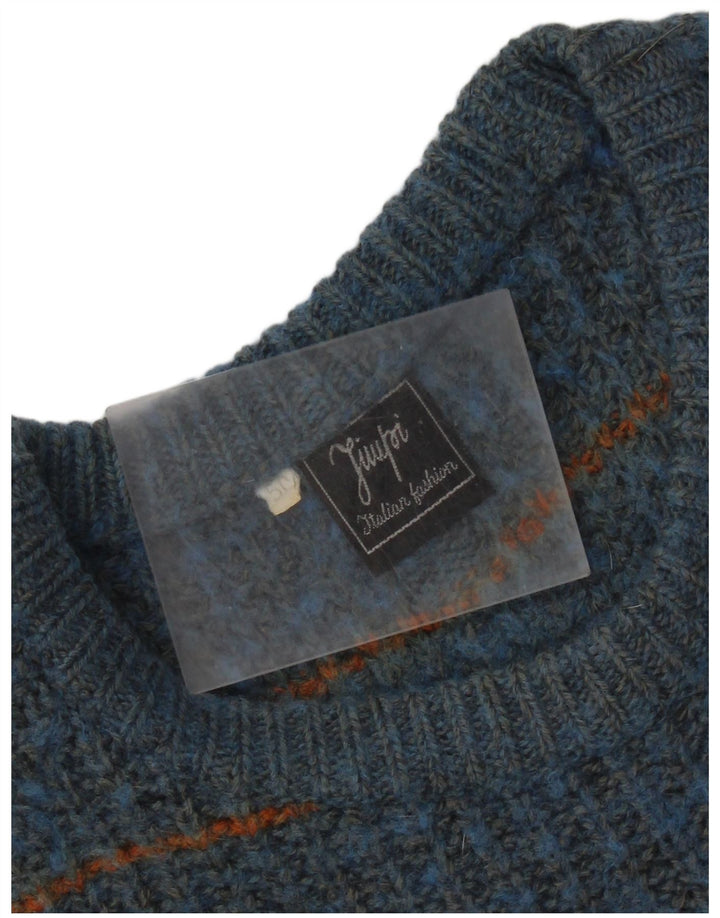 Винтажный мужской джемпер с круглым вырезом IT 50, средний синий в полоску