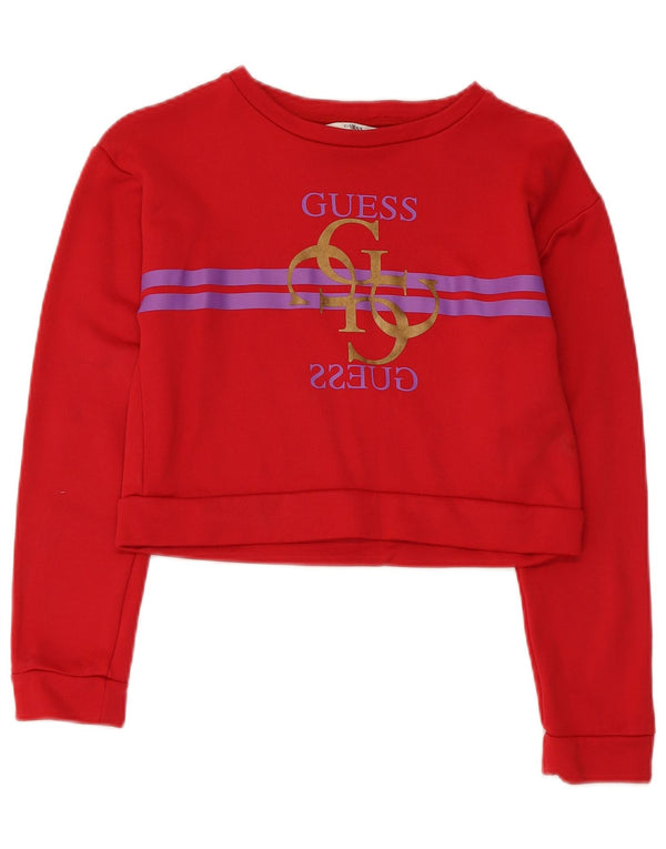Укороченный свитер с рисунком Guess для девочек 11–12 лет, красный полиамид