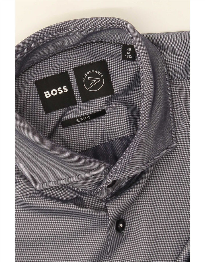 Мужская рубашка приталенного кроя Hugo Boss, размер 40 15 3/4, средний серый