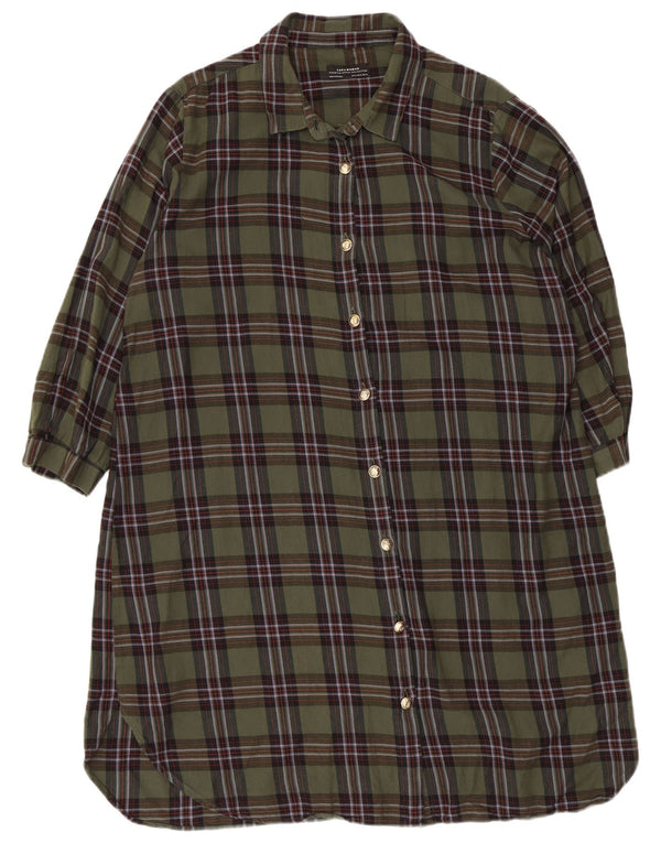 Женское платье-рубашка с рукавом 3/4 Zara, Великобритания, 18 XL, хлопковое зеленое клетчатое платье
