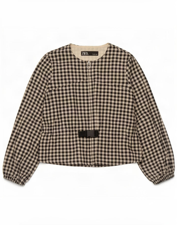 Женский бомбер Zara UK 16, большой черный хлопок в мелкую клетку