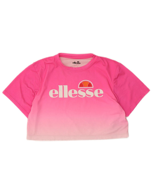 Женская укороченная футболка с рисунком Ellesse Top UK 14, средний розовый цвет с блоками