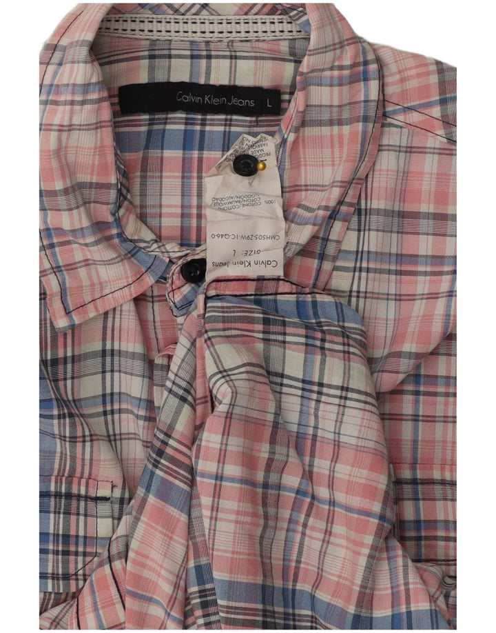 CALVIN KLEIN JEANS Mens Shirt Large Pink Check Cotton