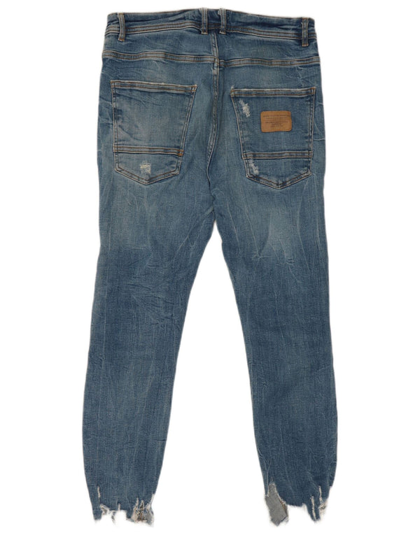 Мужские укороченные джинсы скинни с потертостями Zara EU 42, большие W32 L25, синие, хлопок