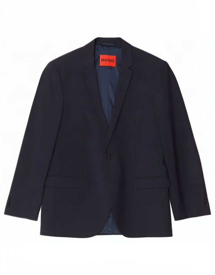 Мужской пиджак Hugo Boss с 2 пуговицами UK 54 2XL Темно-синий из натуральной шерсти