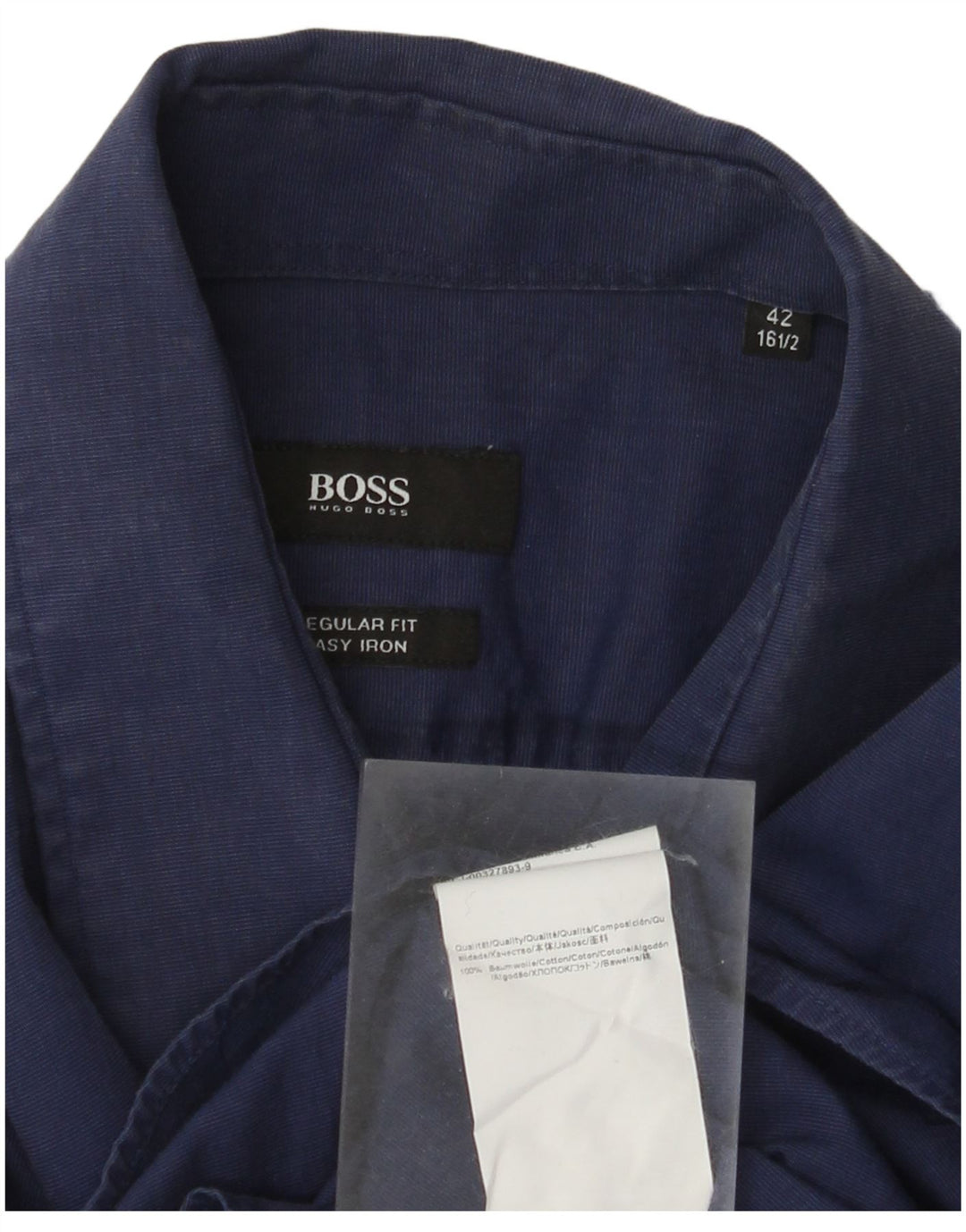 Мужская рубашка обычного кроя Hugo Boss, размер 41, большая, темно-синяя, хлопковая