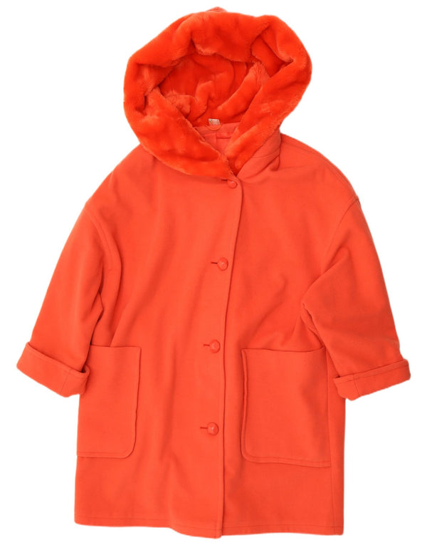 Винтажное женское пальто с капюшоном UK 18 XL оранжевого полиакрилового цвета