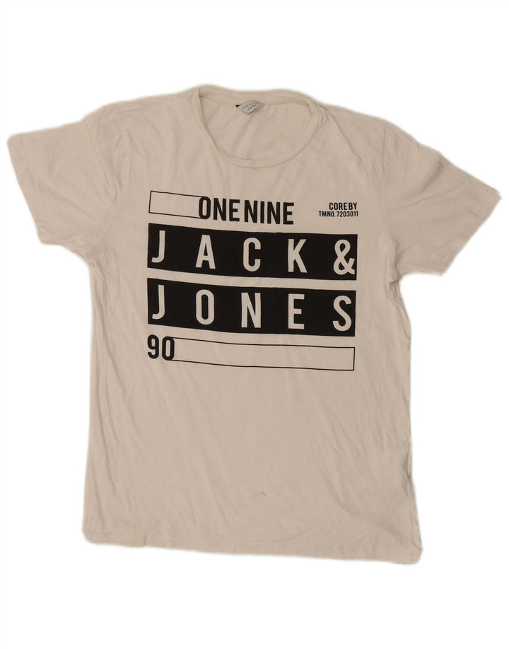 Мужская футболка с рисунком Jack & Jones, топ среднего размера, белый хлопок, хлопок