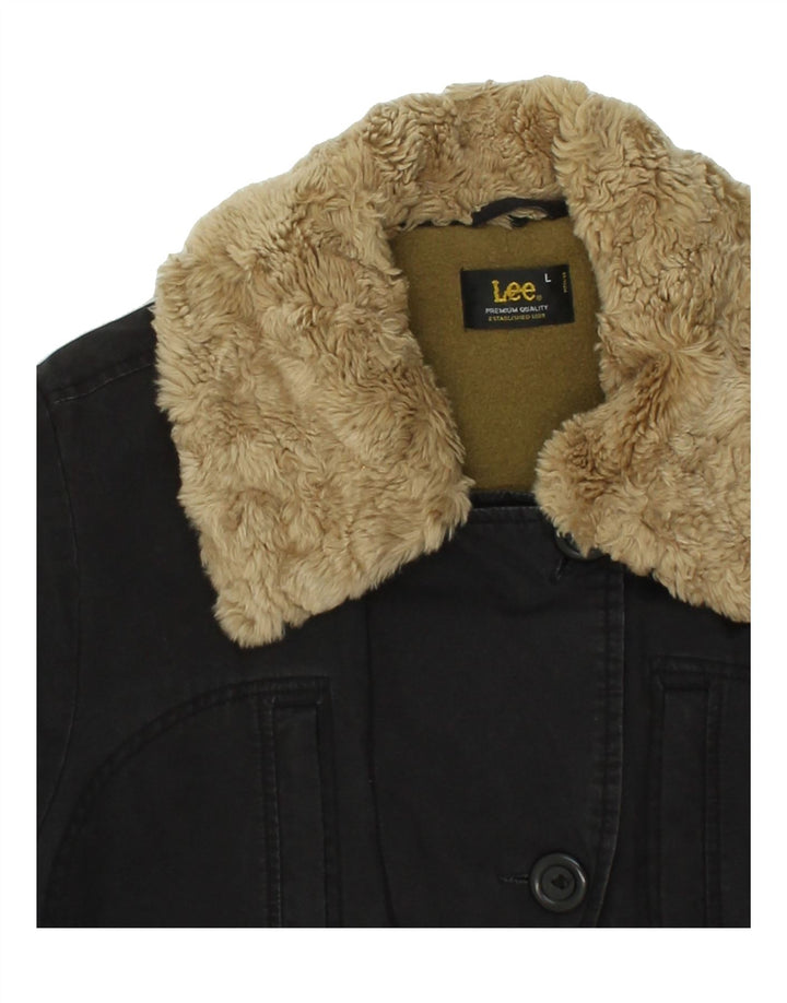 LEE Womens Overcoat UK 16 Large Black Cotton Vintage Lee and Second-Hand Lee from Messina Hembry 