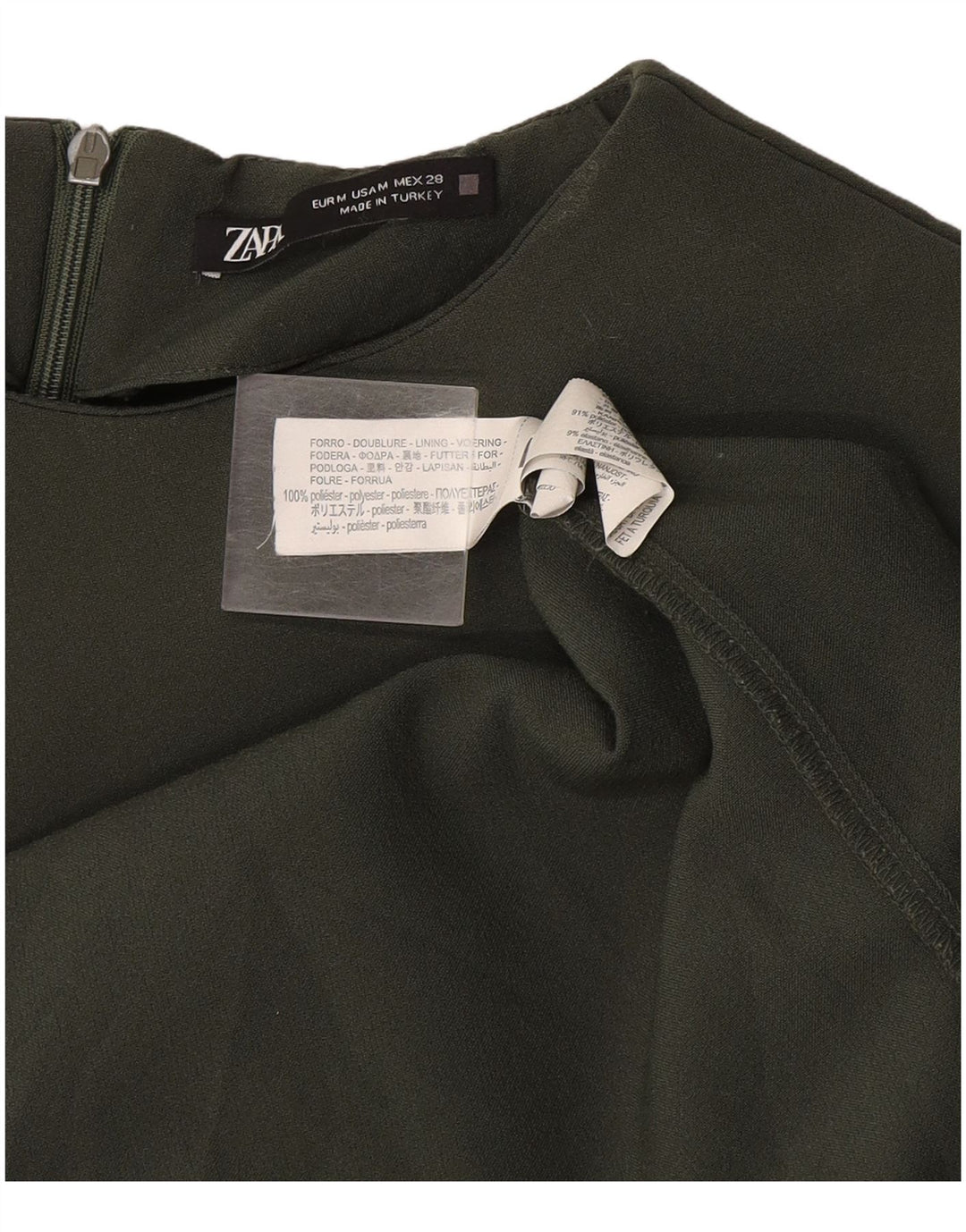Женское платье-футляр без рукавов Zara UK 12, средний цвет хаки, полиэстер