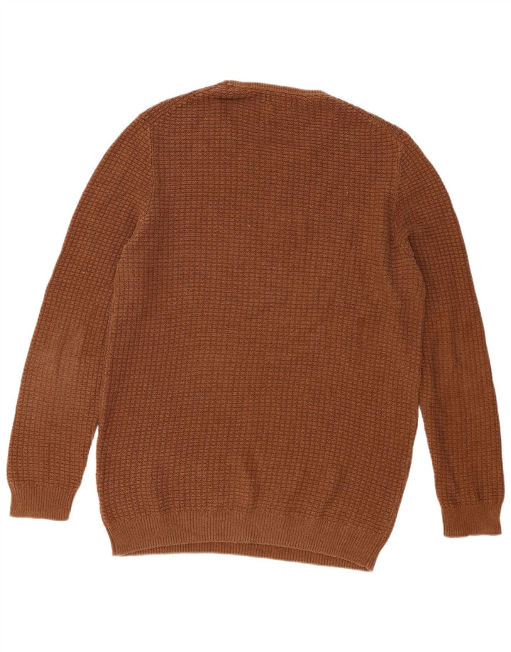 Мужской джемпер с круглым вырезом Massimo Dutti, большой коричневый хлопковый свитер