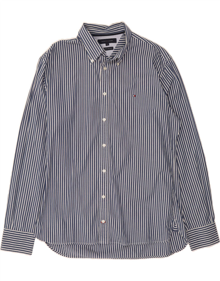 TOMMY HILFIGER Mens Shirt Large Navy Blue Striped Cotton Vintage Tommy Hilfiger and Second-Hand Tommy Hilfiger from Messina Hembry 