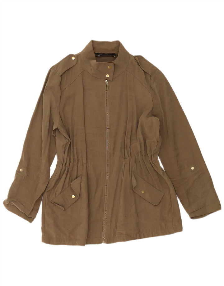 Женская куртка в стиле милитари Zara UK 14, средний хаки, вискоза