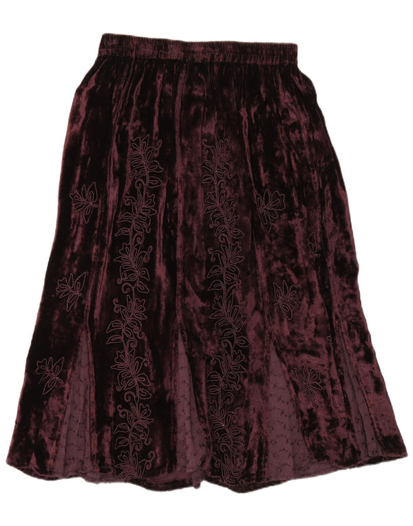 Phool Womens Velour Flared Skirt US 14 XL W36  Purple Floral Viscose