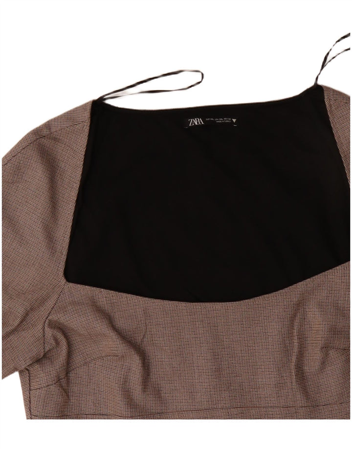 Женское платье-футляр ZARA с длинным рукавом UK 20 2XL, полиэстер в бежевую клетку