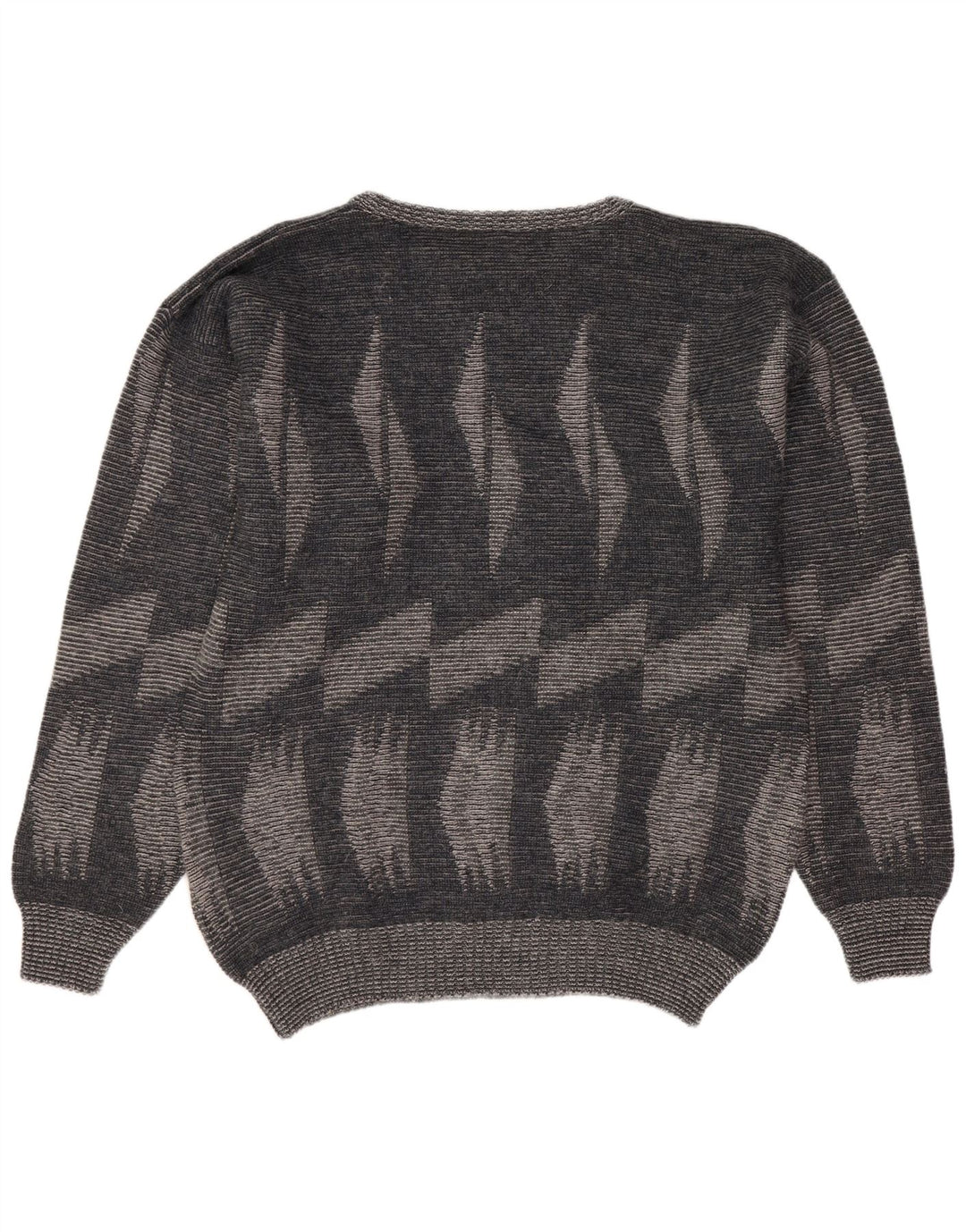 Винтажный мужской джемпер с круглым вырезом, большой серый свитер с геометрическим узором