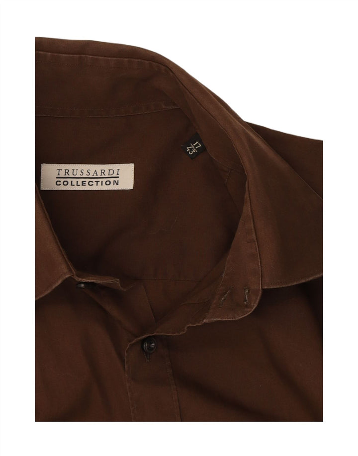 TRUSSARDI Mens Shirt Size 43 17 XL Brown Cotton