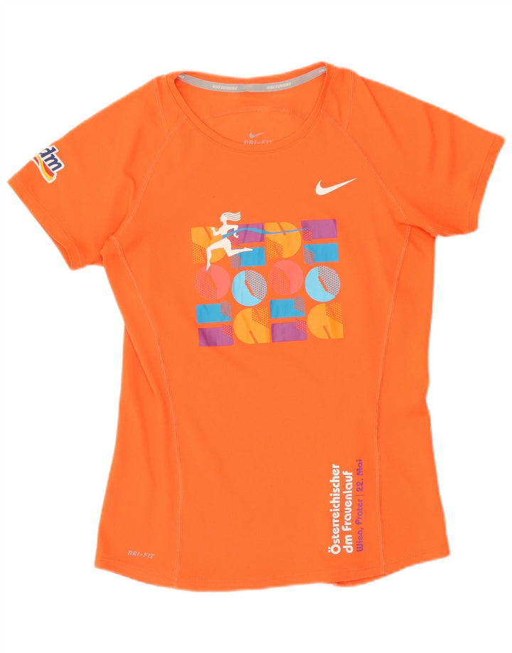 Женская футболка с рисунком Nike Dri Fit Top UK 10, маленький оранжевый полиэстер