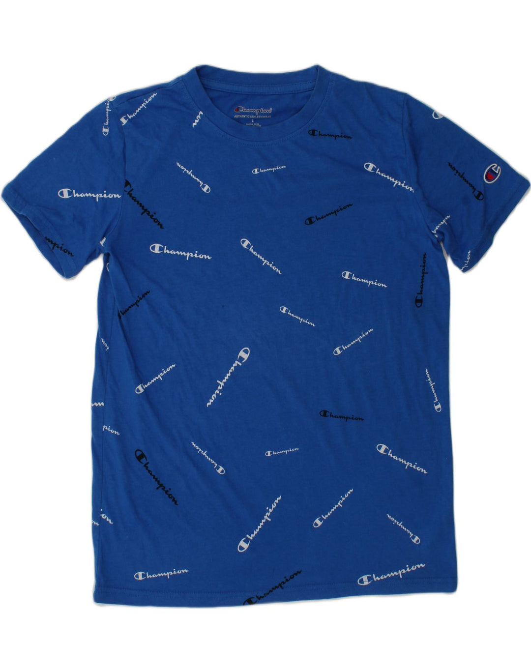 CHAMPION Boys Graphic T-Shirt Top 11-12 Years Large Blue Cotton Logo | Vintage Champion | Thrift | Second-Hand Champion | Used Clothing | Messina Hembry 