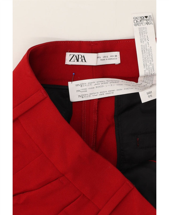 Женские укороченные брюки Zara W32 L25, красные, полиэстер, большие размеры