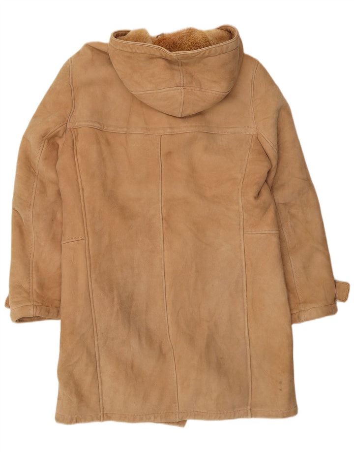 Винтажный мужской дафлкот из овчины с капюшоном, Великобритания, 36, маленький, бежевый