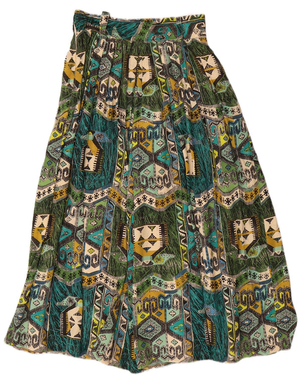 ВИНТАЖНЫЕ женские брюки-шаровары W28 L22 Зеленые из вискозы с геометрическим рисунком