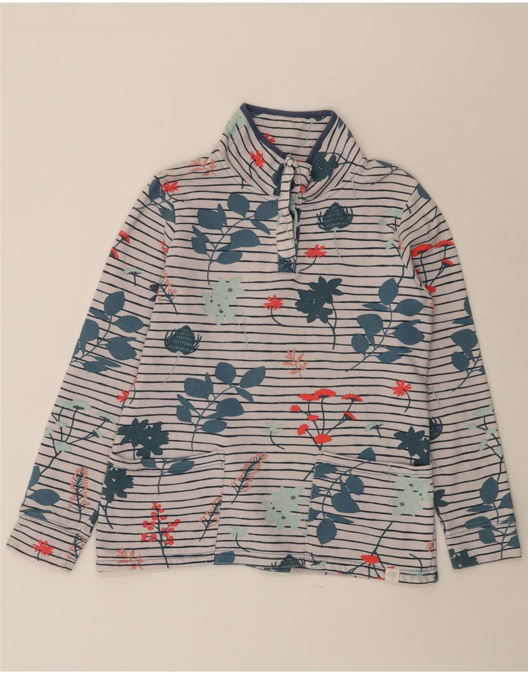 JOULES Женский свитер с воротником на пуговицах, джемпер UK 10, маленький белый с цветочным принтом