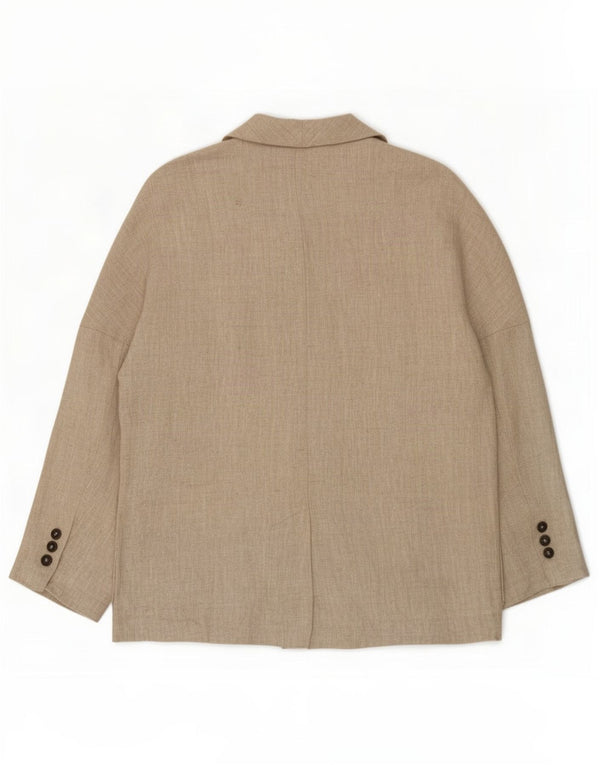 Женский двубортный пиджак Zara UK 16, большой, бежевый, льняной