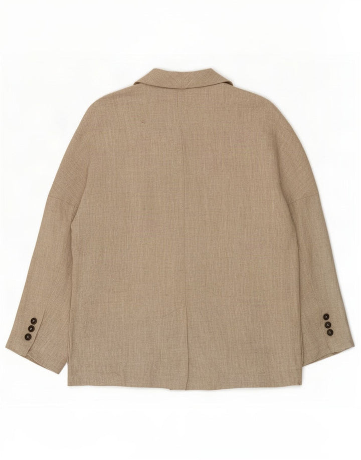 Женский двубортный пиджак Zara UK 16, большой, бежевый, льняной