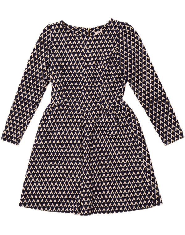 ШКАФ Женское платье А-силуэта с длинными рукавами UK 8, маленький темно-синий с геометрическим рисунком