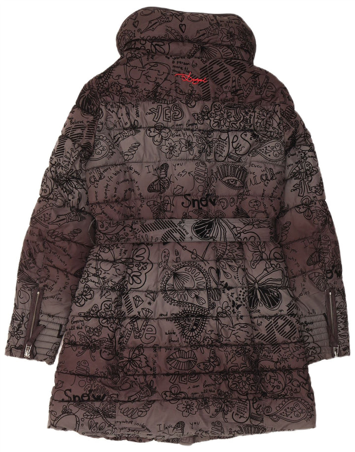 Женское стеганое пальто с капюшоном Desigual EU 38, средний черный цветочный полиэстер