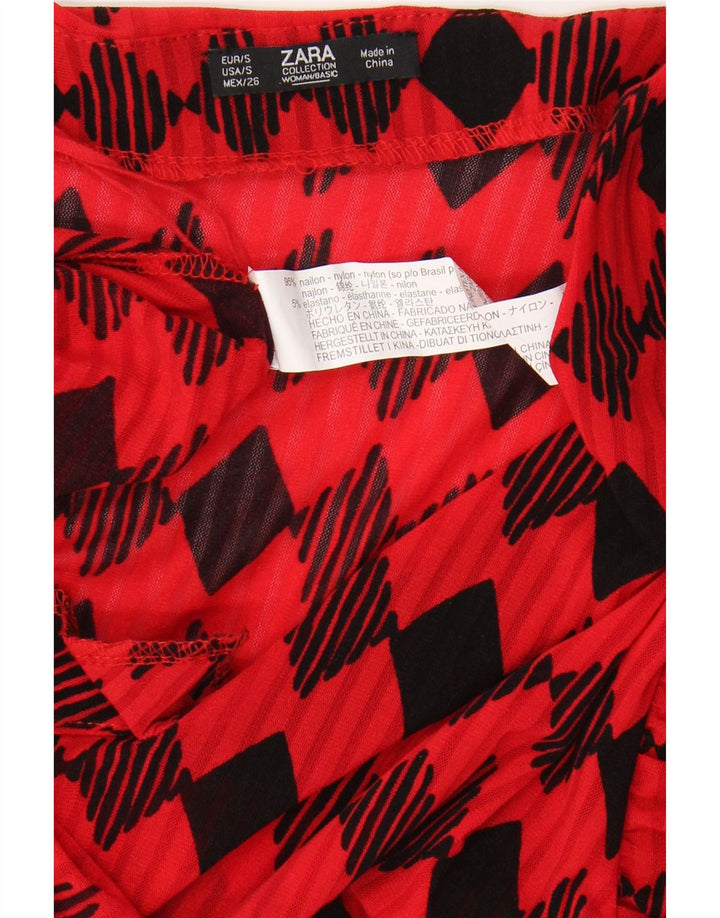 Женское платье макси с короткими рукавами ZARA UK 12, средний красный, с узором ромб/ромб, нейлон