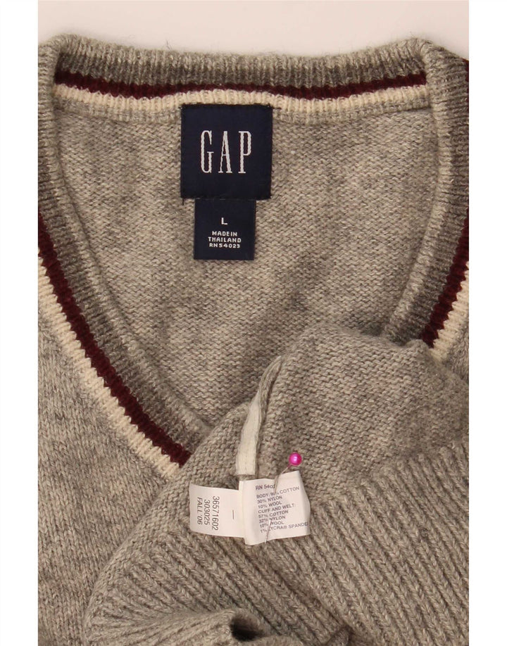Свитер Gap для мужчин с V-образным вырезом, большой размер, серый меланж, хлопок