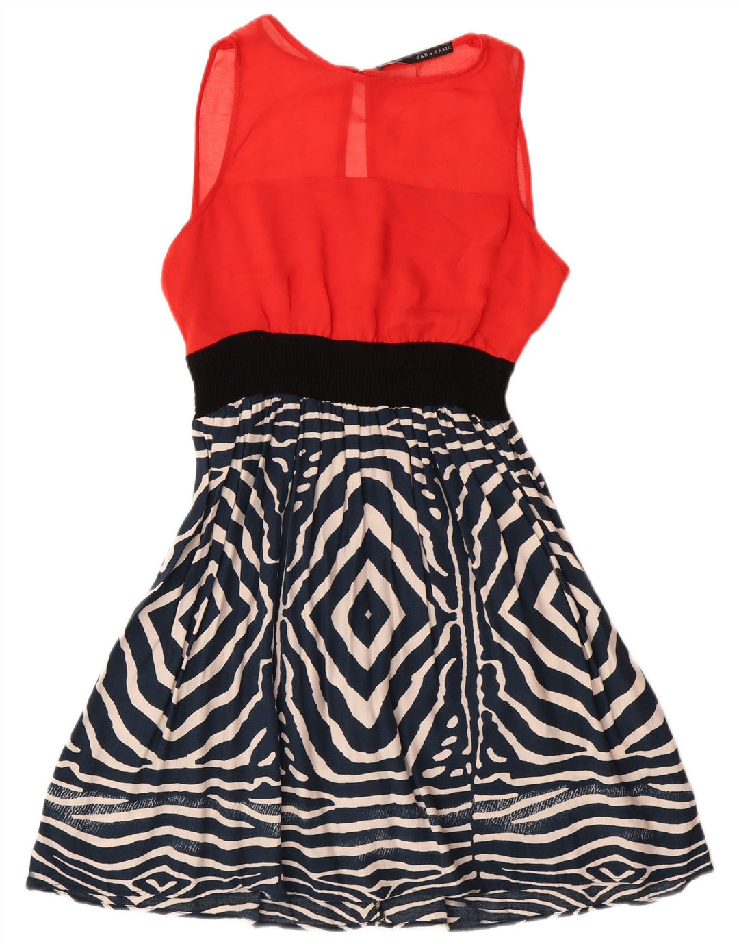Женское базовое платье трапециевидного силуэта без рукавов Zara UK 12, средний красный с геометрическим рисунком в стиле модерн