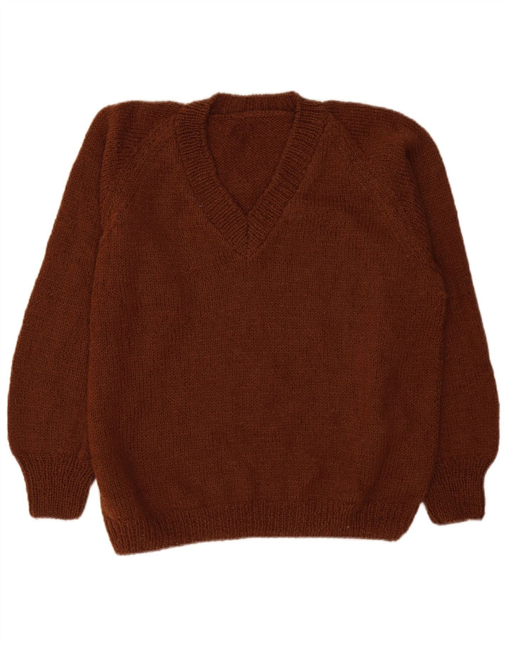 Винтажный женский джемпер с v-образным вырезом, Великобритания, 18 XL, коричневый