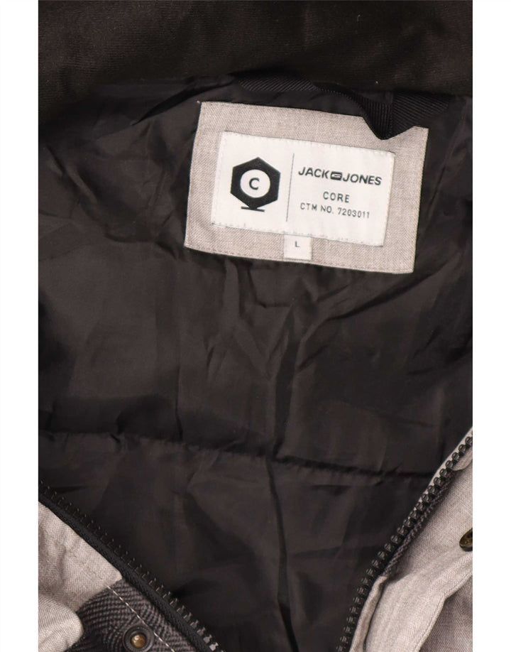 Мужская стеганая куртка Jack & Jones с капюшоном UK 40, большая серая, с цветными блоками