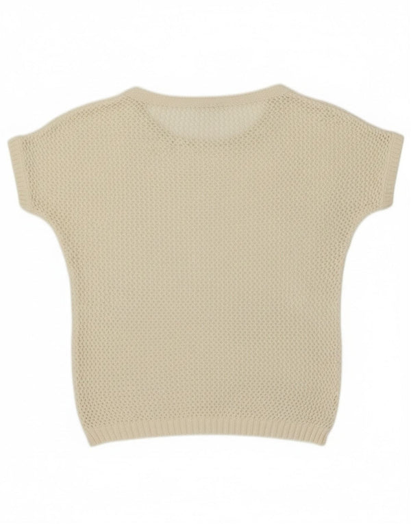 Vintage Womens Short Sleeve Crew Neck Jumper Sweater UK 12 Medium Off White