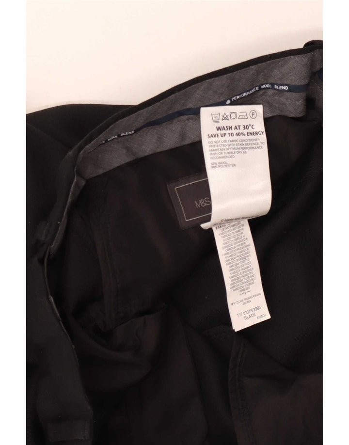 Мужские прямые костюмные брюки стандартного кроя Marks & Spencer W34 L31, черные шерстяные