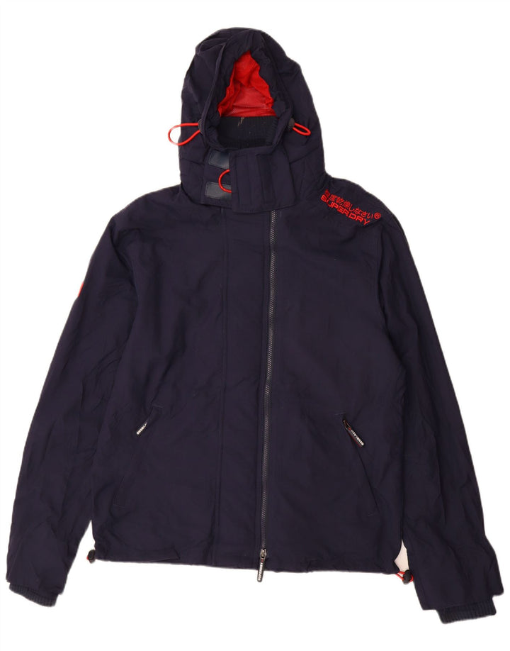 SUPERDRY Мужская ветровка с капюшоном, куртка UK 40, большая темно-синяя
