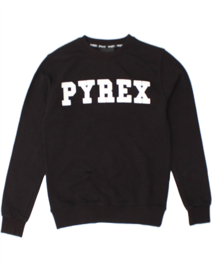 PYREX Boys Graphic Sweatshirt Jumper 10-11 Years Large Black Cotton Vintage Pyrex and Second-Hand Pyrex from Messina Hembry 