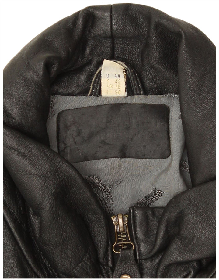Винтажная женская кожаная куртка оверсайз UK 18 XL, черная кожа