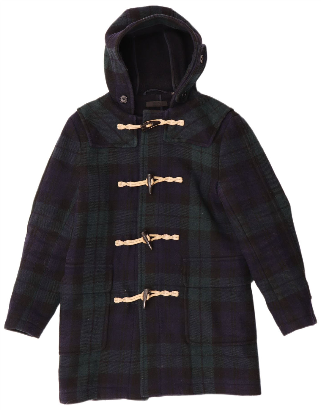 Мужской дафлкот с капюшоном Uniqlo UK 36, маленький темно-синий в клетку