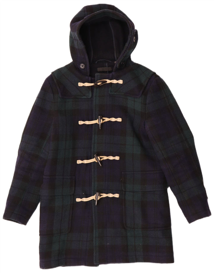 Мужской дафлкот с капюшоном Uniqlo UK 36, маленький темно-синий в клетку