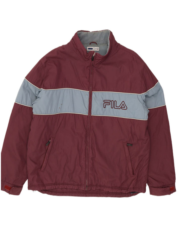 Мужская стеганая куртка Fila с графическим рисунком UK 40, большой бордовый нейлон с цветными блоками
