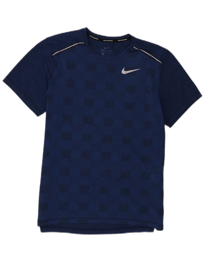 Мужская футболка Nike Dri Fit, маленький темно-синий полиэстер с геометрическим рисунком