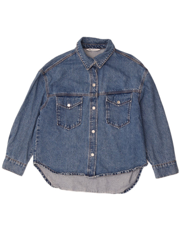 Женская асимметричная джинсовая рубашка оверсайз Zara UK 18 XL, синяя