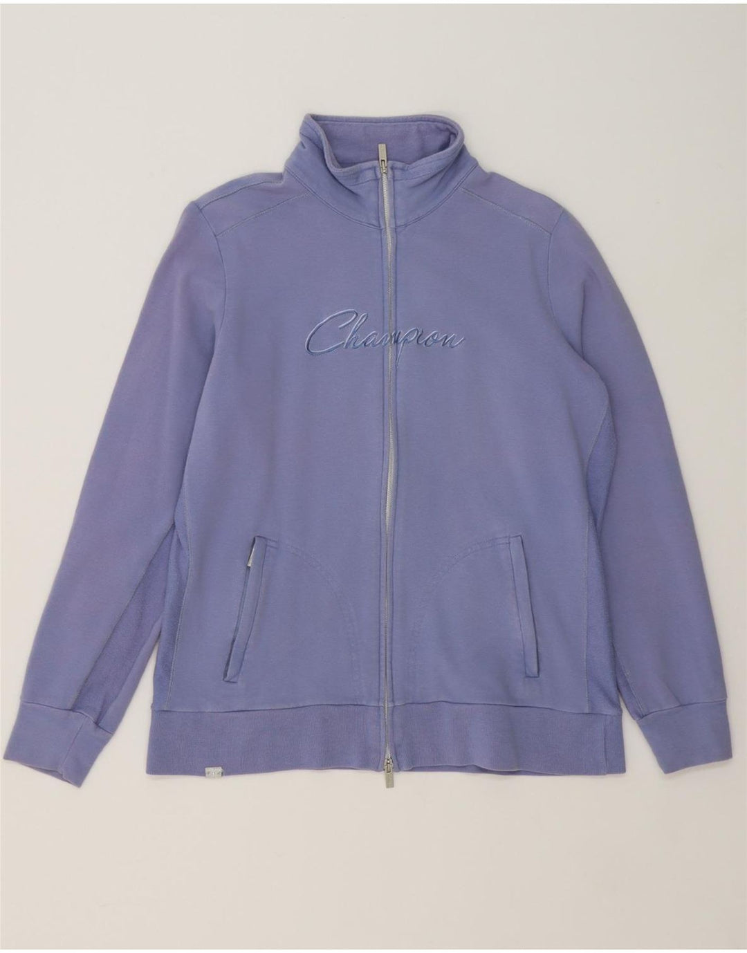 CHAMPION Womens Easy Fit Graphic Tracksuit Top Jacket UK 14 Medium Purple Vintage Champion and Second-Hand Champion from Messina Hembry 