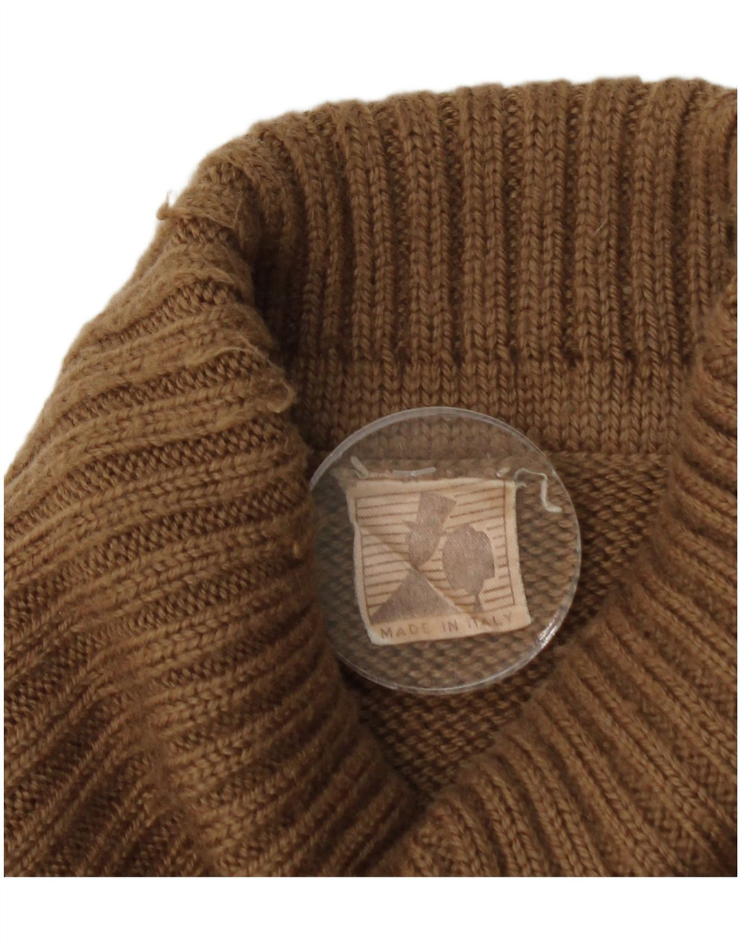Винтажный мужской джемпер с высоким воротником, свитер среднего коричневого цвета из шерсти Fair Isle
