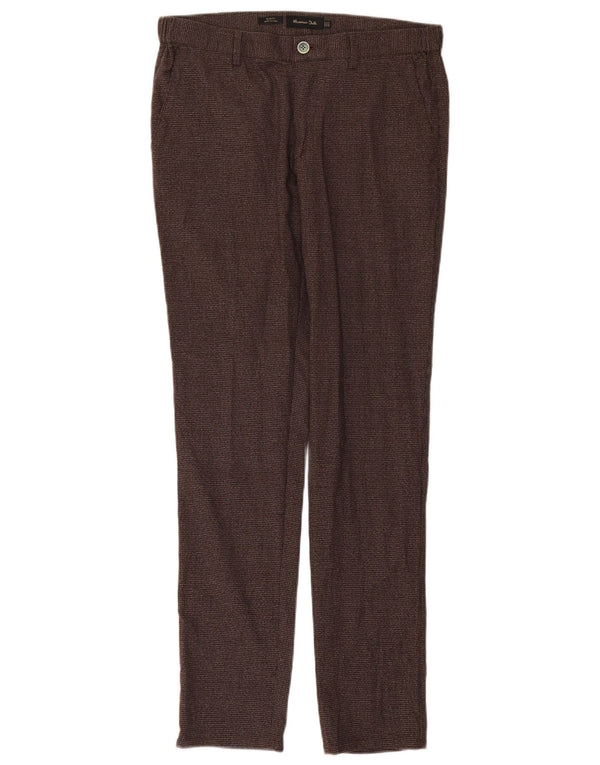 Мужские брюки-чиносы Massimo Dutti EU 42, большие W32 L32, коричневые с узором «гусиные лапки»